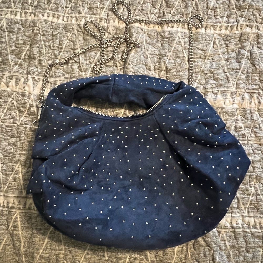 Urban Expressions Studded Navy Suede Shoulder Bag with Chain Strap